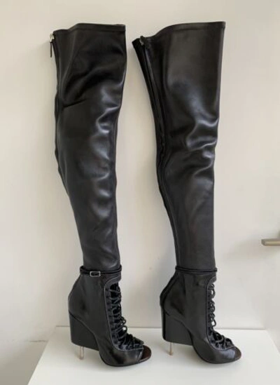 Pre-owned Givenchy Laced Thigh High Runway Boots Over The Knee Otk Nunka 36 Auth $4k In Black