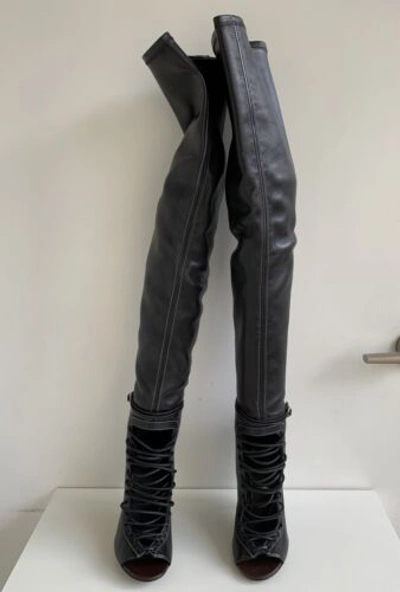 Pre-owned Givenchy Laced Thigh High Runway Boots Over The Knee Otk Nunka 36 Auth $4k In Black