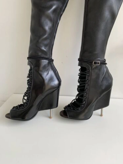 Pre-owned Givenchy Laced Thigh High Runway Boots Over The Knee Otk Nunka 36 Auth $4k In Black