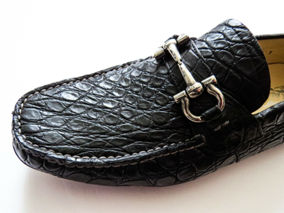 Pre-owned Ferragamo Salvatore  Black Crocodile Alligator Leather Shoes 7 Us 41 Euro 6 Uk