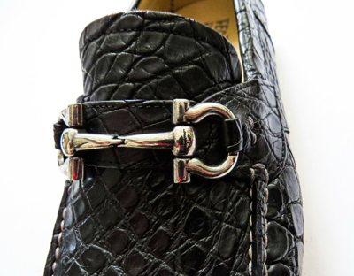 Pre-owned Ferragamo Salvatore  Black Crocodile Alligator Leather Shoes 7 Us 41 Euro 6 Uk