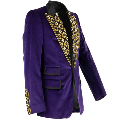 Pre-owned Dolce & Gabbana Crystals Sequins Embroidery Tuxedo Blazer Purple Black 09758