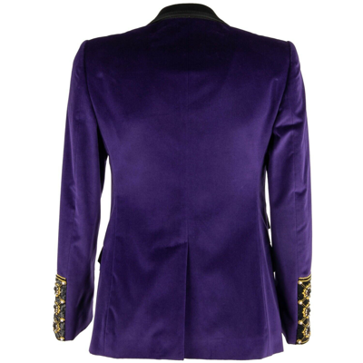 Pre-owned Dolce & Gabbana Crystals Sequins Embroidery Tuxedo Blazer Purple Black 09758