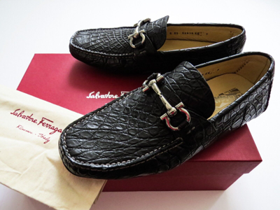 Pre-owned Ferragamo Salvatore  Crocodile Alligator Leather Shoes 8.5 Us 42.5 Euro 7.5 Uk In Brown