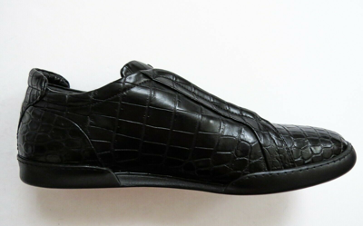 Pre-owned Stefano Ricci Black Crocodile Alligator Leather Sneakers Shoes 11 Us 44 Eu 9 Uk In Orange
