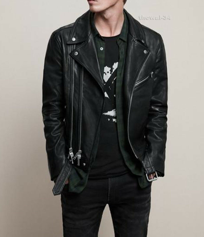 Pre-owned John Varvatos Star Usa Xl Bruce Biker Leather Jacket Men's Moto Racer Midweight In Black