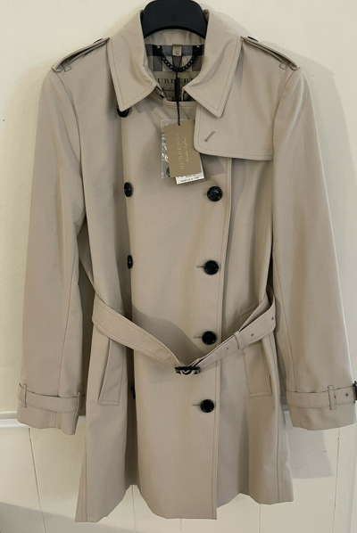Pre-owned Burberry Womens Harbourne Trench Jacket Coat Us 10 M Stone Beige In Stone/beige
