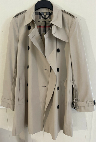Pre-owned Burberry Womens Harbourne Trench Jacket Coat Us 10 M Stone Beige In Stone/beige
