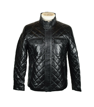 Crocodile Embossed Biker Leather Jacket for Men Alligator 