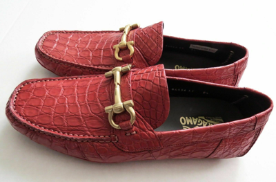 Pre-owned Ferragamo Salvatore  Coral Red Crocodile Leather Shoes Size 7.5 Us 41.5 Eu 6.5 Uk