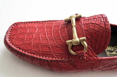 Pre-owned Ferragamo Salvatore  Coral Red Crocodile Leather Shoes Size 7.5 Us 41.5 Eu 6.5 Uk