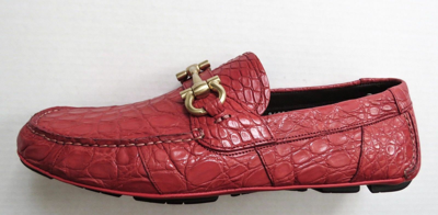 Pre-owned Ferragamo Salvatore  Coral Red Crocodile Leather Shoes Size 7.5 Us 41.5 Eu 6.5 Uk
