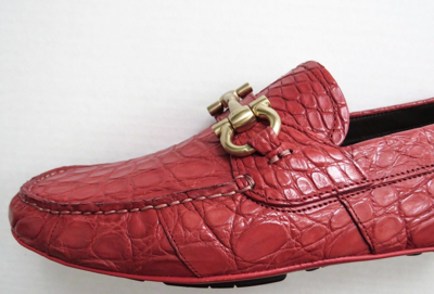 Pre-owned Ferragamo Salvatore  Coral Red Crocodile Leather Shoes Size 7.5 Us 41.5 Eu 6.5 Uk