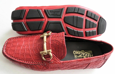 Pre-owned Ferragamo Salvatore  Coral Red Crocodile Leather Shoes Size 7.5 Us 41.5 Eu 6.5 Uk