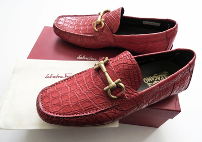 Pre-owned Ferragamo Salvatore  Coral Red Crocodile Leather Shoes Size 7.5 Us 41.5 Eu 6.5 Uk