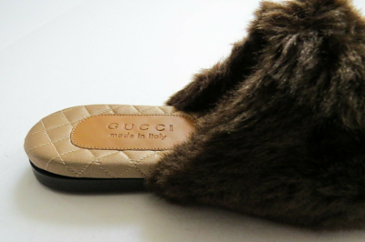 Pre-owned Gucci Black Crocodile Alligator Leather Fur Slippers Slides 7 7.5 Us 40.5 Euro