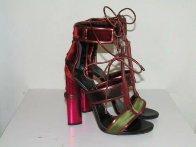 Pre-owned Tom Ford Patchwork Cage Sandals Metallic Velvet Strappy Heels Sz 36.5 Auth In Multicolor