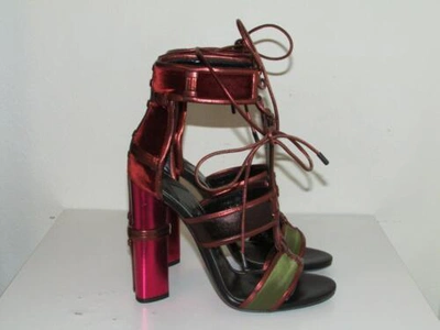 Pre-owned Tom Ford Patchwork Cage Sandals Metallic Velvet Strappy Heels Sz 36.5 Auth In Multicolor