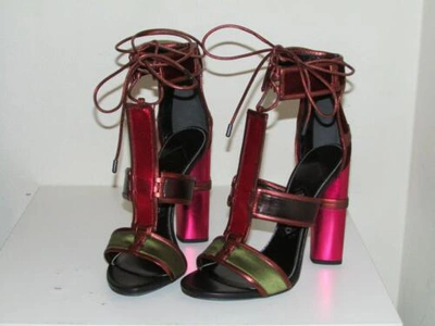 Pre-owned Tom Ford Patchwork Cage Sandals Metallic Velvet Strappy Heels Sz 36.5 Auth In Multicolor