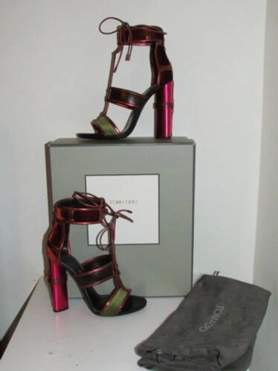 Pre-owned Tom Ford Patchwork Cage Sandals Metallic Velvet Strappy Heels Sz   Auth In Multicolor | ModeSens