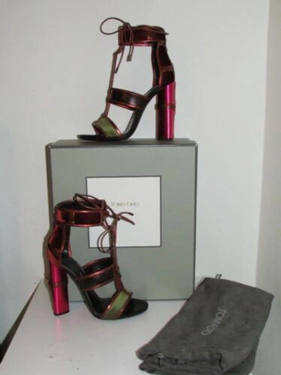 Pre-owned Tom Ford Patchwork Cage Sandals Metallic Velvet Strappy Heels Sz 36.5 Auth In Multicolor