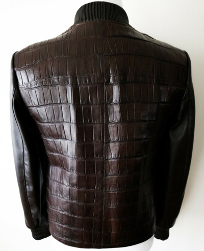 Pre-owned Fredo Ferrucci $36795  Brown Crocodile Alligator Leather Jacket Size 52 Eu Large