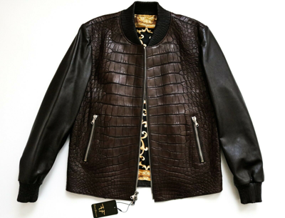 Pre-owned Fredo Ferrucci $36795  Brown Crocodile Alligator Leather Jacket Size 52 Eu Large
