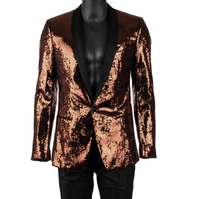 Pre-owned Dolce & Gabbana Sequined Tuxedo Blazer Jacket Martini Bronze Brown Black 09741