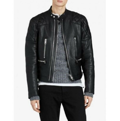 Pre-owned Burberry $2595  Men's London Black Leather Diamond Quilted Biker Jacket 4067591