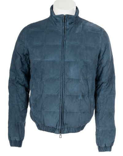 Pre-owned Loro Piana $5950  Travel Light Bomber Piumo Goose Down Kidskin Jacket Size Medium In Blue