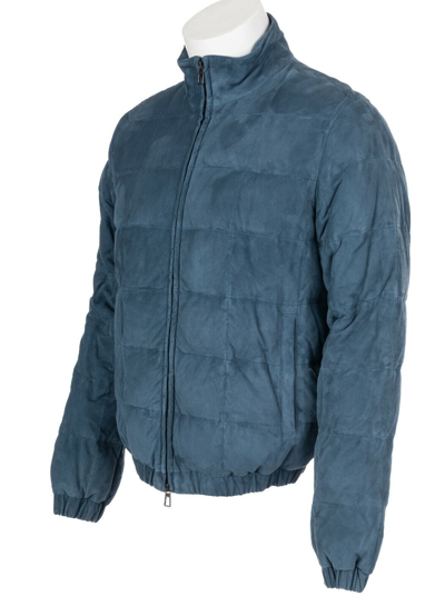 Pre-owned Loro Piana $5950  Travel Light Bomber Piumo Goose Down Kidskin Jacket Size Medium In Blue