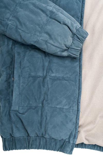 Pre-owned Loro Piana Ivory 100% Cashmere Goose Down Suede Trim Hooded Jacket Coat Medium In Blue