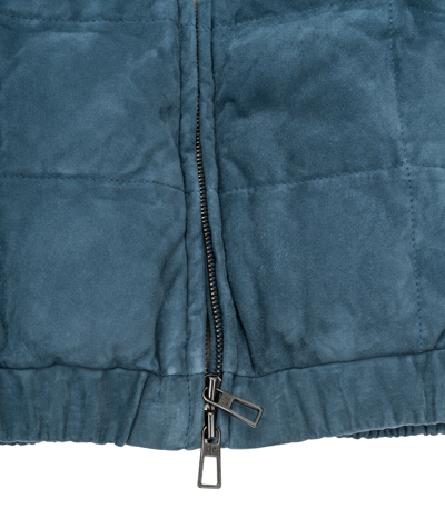 Pre-owned Loro Piana $5950  Travel Light Bomber Piumo Goose Down Kidskin Jacket Size Medium In Blue