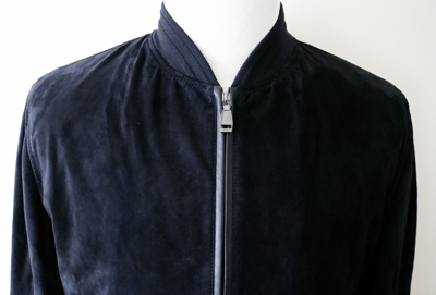 Pre-owned Brioni $6150  Navy Blue Suede Leather Bomber Jacket Coat Size 46 Euro 36 Us Xs