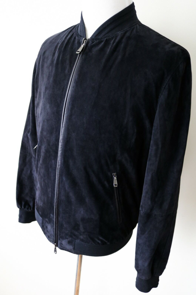Pre-owned Brioni $6150  Navy Blue Suede Leather Bomber Jacket Coat Size 46 Euro 36 Us Xs