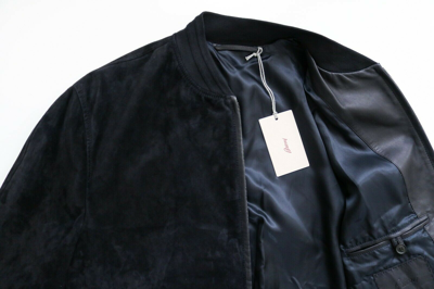 Pre-owned Brioni $6150  Navy Blue Suede Leather Bomber Jacket Coat Size 46 Euro 36 Us Xs