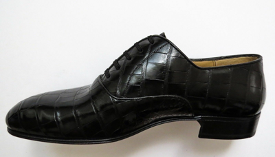 Pre-owned Artioli $5800  Black Crocodile Alligator Leather Oxford Shoes 10 Us 43 Euro 9 Uk