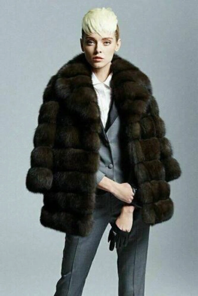 Pre-owned Handmade Sable Fur Coat Zobel Pelzmantel Zibeliner Zibeline Shawl Collar Made In Europe In Brown