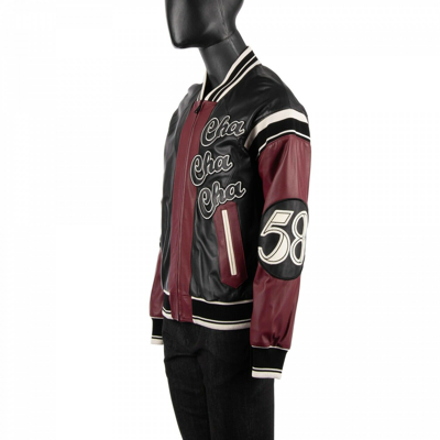 Pre-owned Dolce & Gabbana Lounge Cello Embroidered Bomber Leather Jacket Black Red 08929