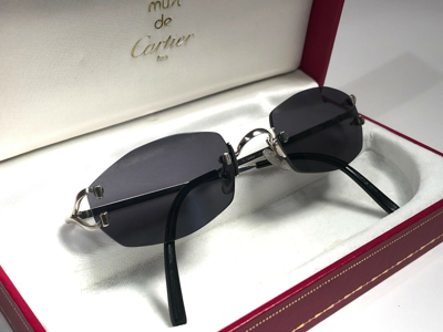 Pre-owned Cartier Rimless Sunglasses T8200311 Platinum Frame Grey Lens France 48mm In Gray