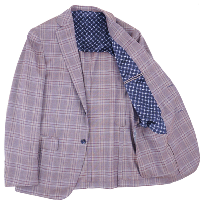 Pre-owned Zilli Trim-fit Lavender Purple Check Wool-silk Sport Coat 40r (eu 50)