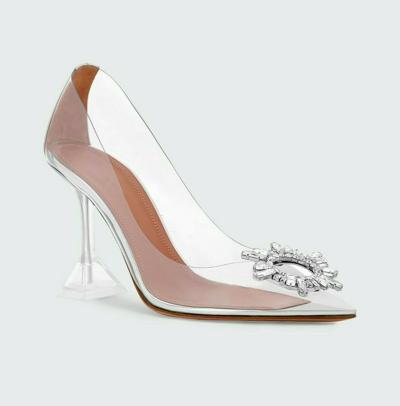 Pre-owned Amina Muaddi Begum Glass Pump Transparent Pvc Crystal Shoes 38.5 8.5 In Clear