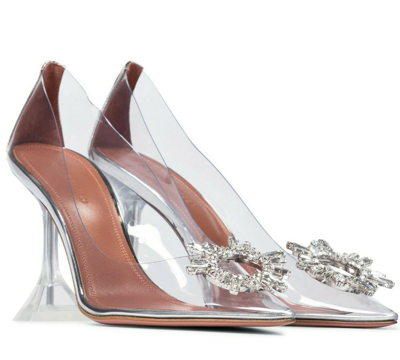 Pre-owned Amina Muaddi Begum Glass Pump Transparent Pvc Crystal Shoes 38.5 8.5 In Clear