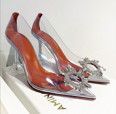 Pre-owned Amina Muaddi Begum Glass Pump Transparent Pvc Crystal Shoes 38.5 8.5 In Clear