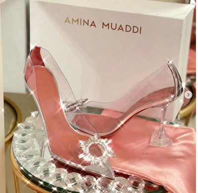 Pre-owned Amina Muaddi Begum Glass Pump Transparent Pvc Crystal Shoes 38.5 8.5 In Clear