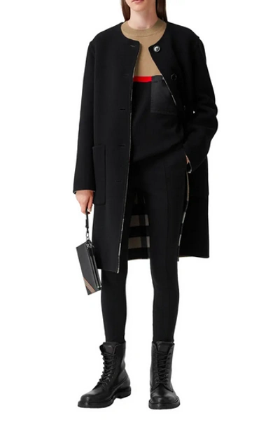Pre-owned Burberry Women Tisbury Exploded Check Reversible Wool Coat Jacket Black Sz 6