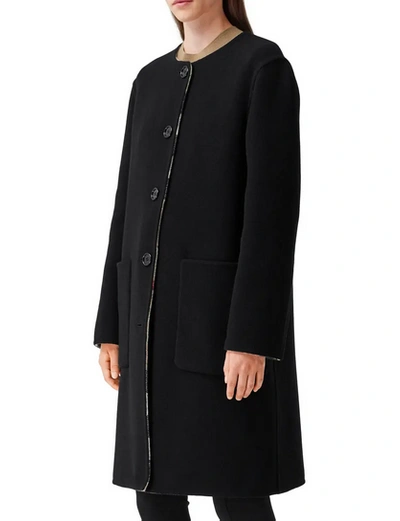 Pre-owned Burberry Women Tisbury Exploded Check Reversible Wool Coat Jacket Black Sz 6