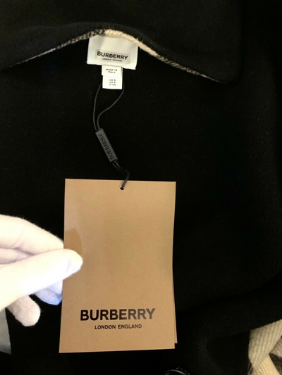 Pre-owned Burberry Women Tisbury Exploded Check Reversible Wool Coat Jacket Black Sz 6