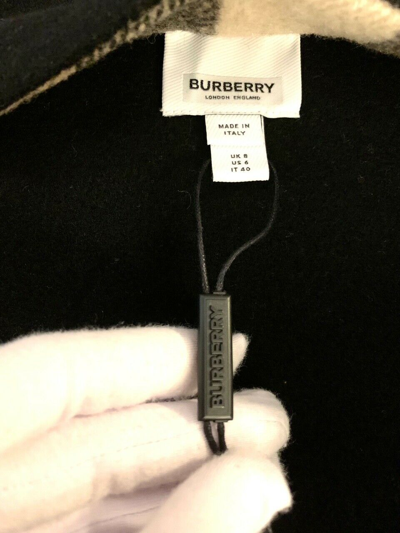 Pre-owned Burberry Women Tisbury Exploded Check Reversible Wool Coat Jacket Black Sz 6