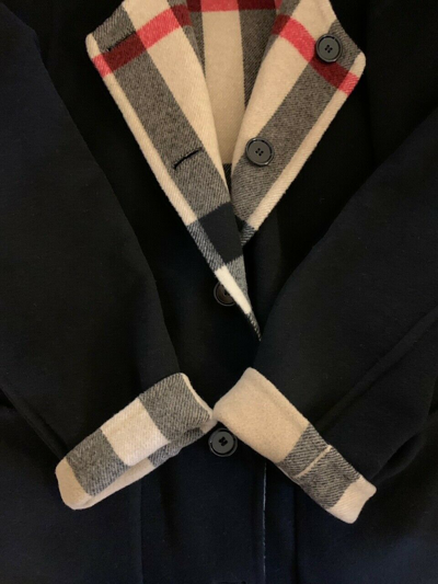Pre-owned Burberry Women Tisbury Exploded Check Reversible Wool Coat Jacket Black Sz 6